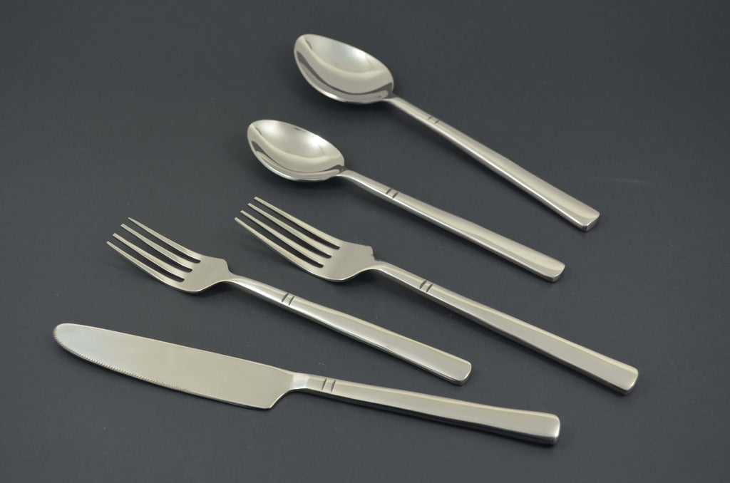 Modern Silver Stainless Steel Flatware Set of 20 - Wine Drop Cookery LLC
