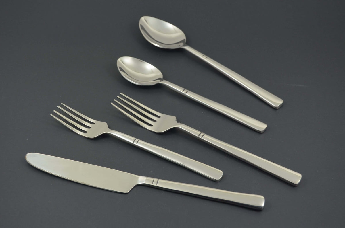 Modern Silver Stainless Steel Flatware Set of 20 - Wine Drop Cookery LLC