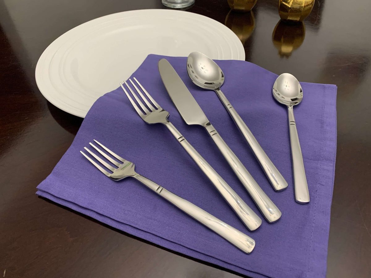 Modern Silver Stainless Steel Flatware Set of 20 - Wine Drop Cookery LLC