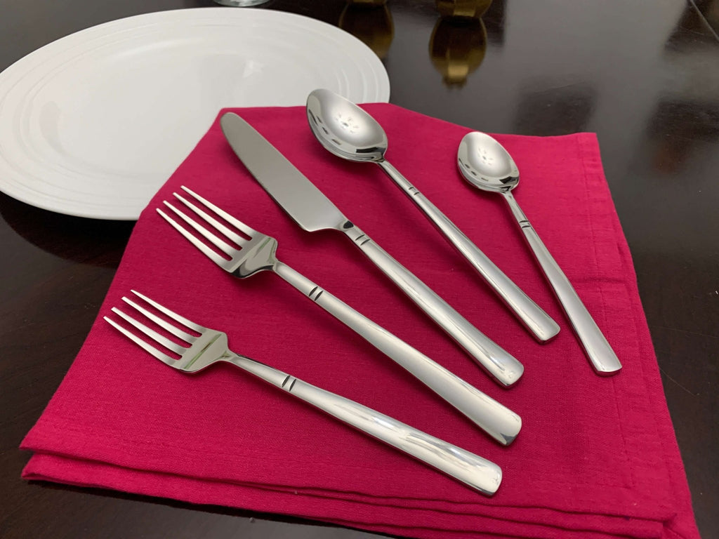 Modern Silver Stainless Steel Flatware Set of 20 - Wine Drop Cookery LLC