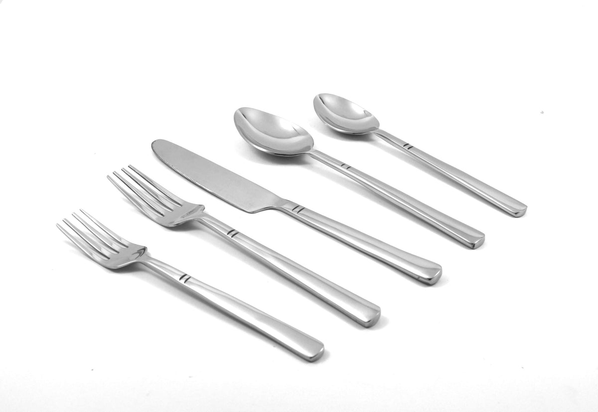 Modern Silver Stainless Steel Flatware Set of 20 - Wine Drop Cookery LLC