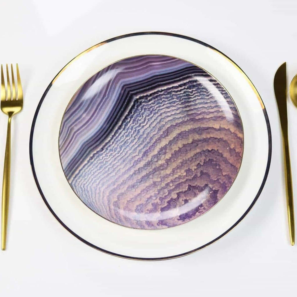 Narrow Gold Rim Dinner Plates, Set of 4 - Wine Drop Cookery LLC