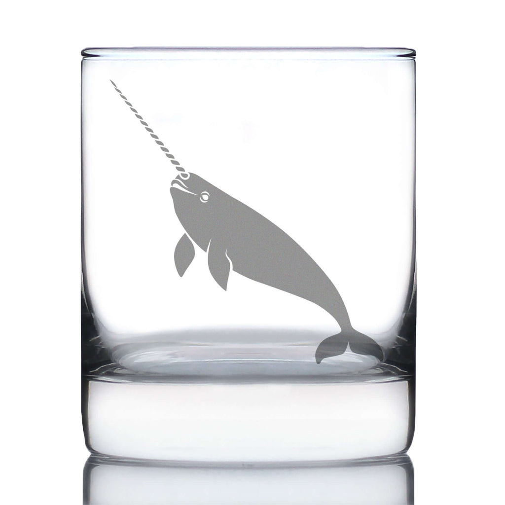 Narwhal Engraved Rocks Glass, Weighted Whiskey Glass 10.25 oz - Wine Drop Cookery LLC