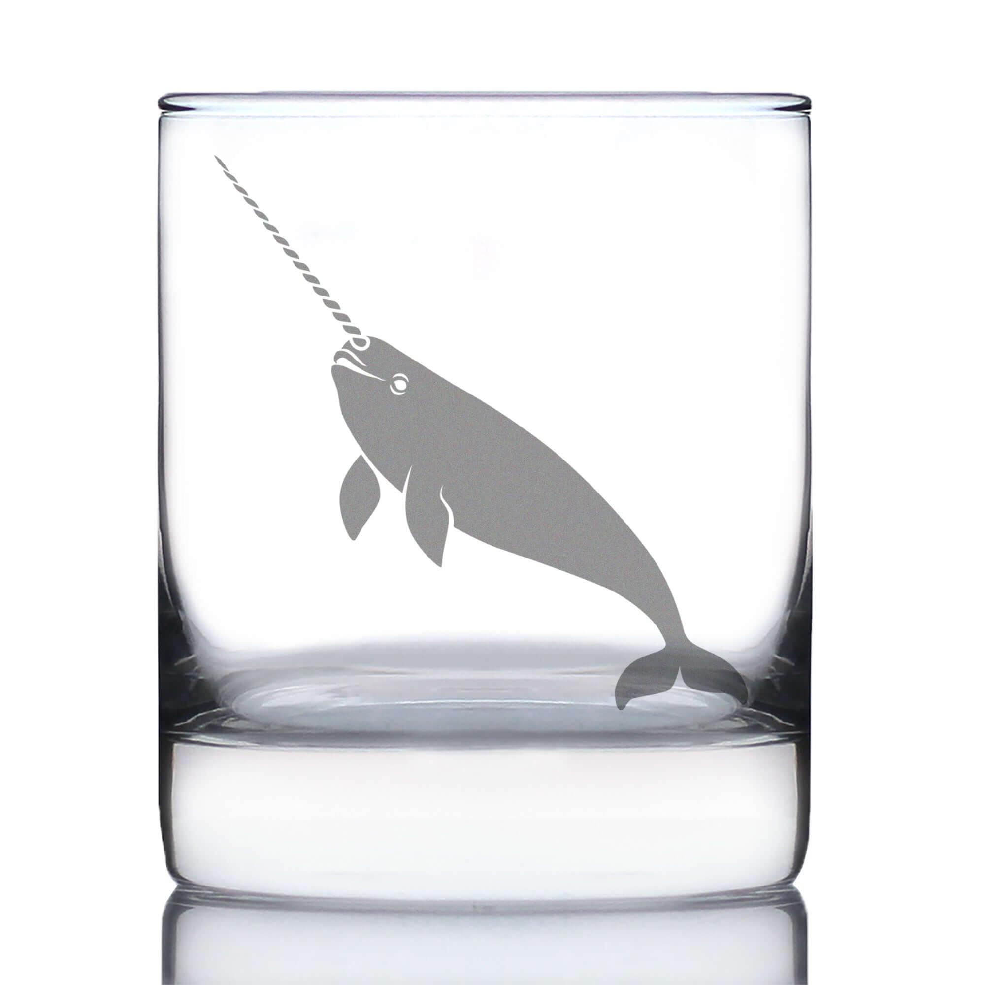Narwhal Engraved Rocks Glass, Weighted Whiskey Glass 10.25 oz - Wine Drop Cookery LLC
