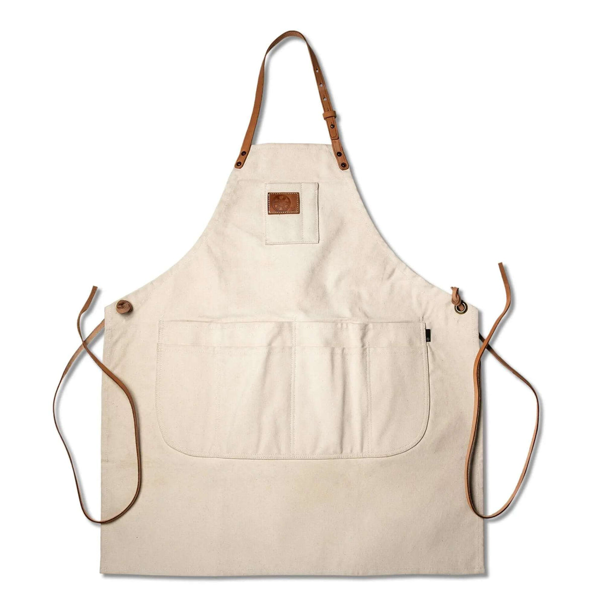 Natural Canvas Apron with Leather Straps - Wine Drop Cookery LLC