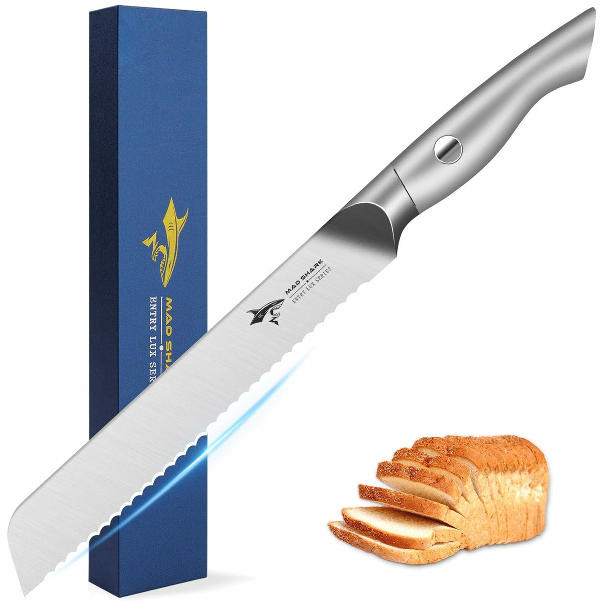MAD SHARK Serrated Bread Knife, 8 Inch German Stainless Steel, with gift box - Wine Drop Cookery LLC