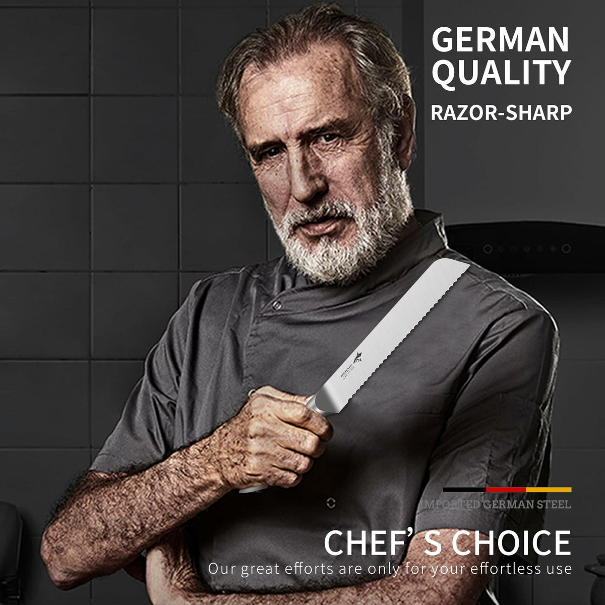 MAD SHARK Serrated Bread Knife, 8 Inch German Stainless Steel - Wine Drop Cookery LLC