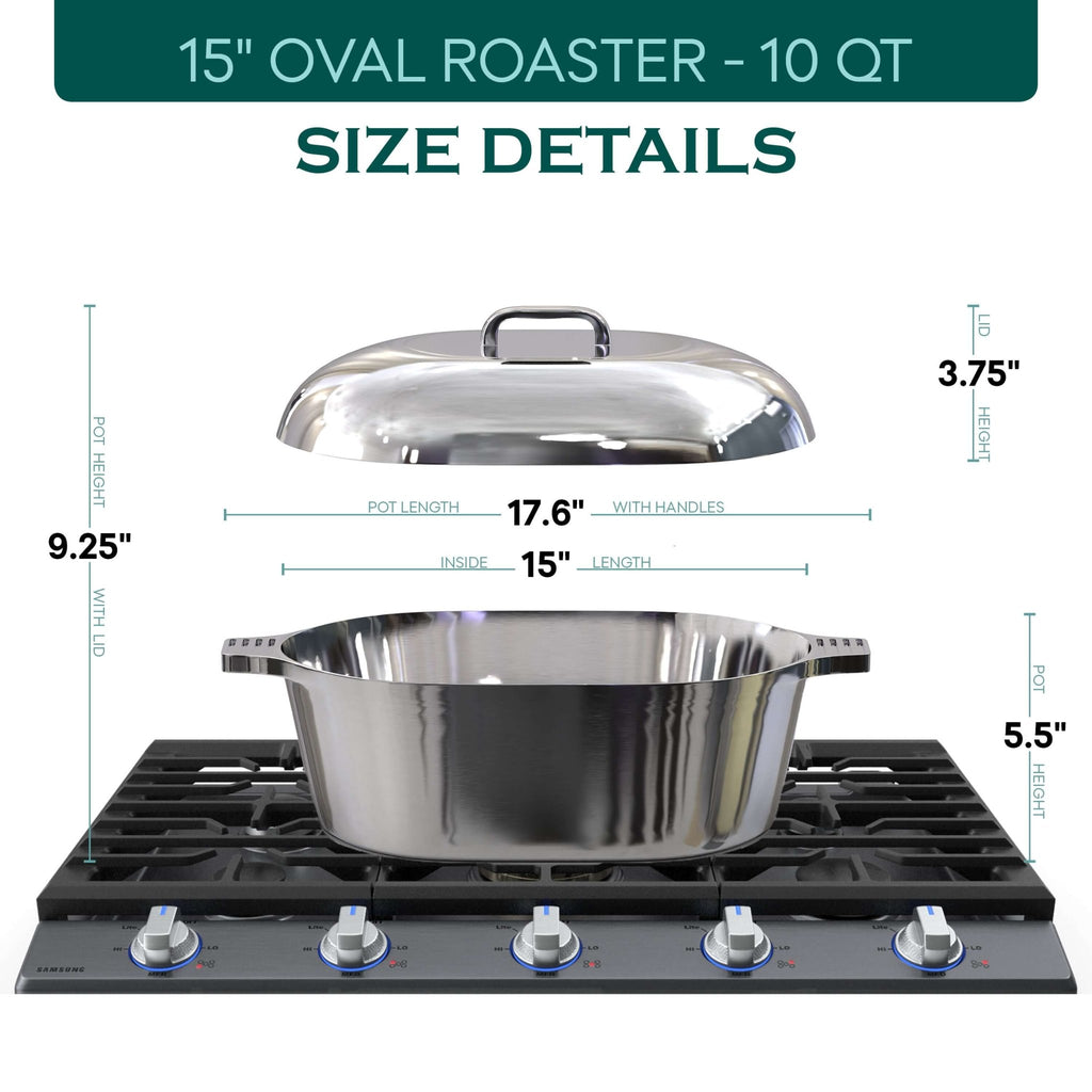 Oval Dutch Oven with Lid - 10 Quart 15 Inch - Wine Drop Cookery LLC