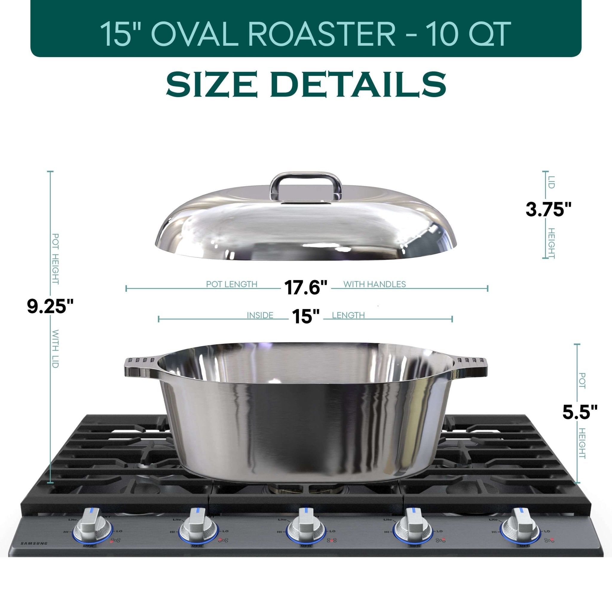 Oval Dutch Oven with Lid - 10 Quart 15 Inch - Wine Drop Cookery LLC
