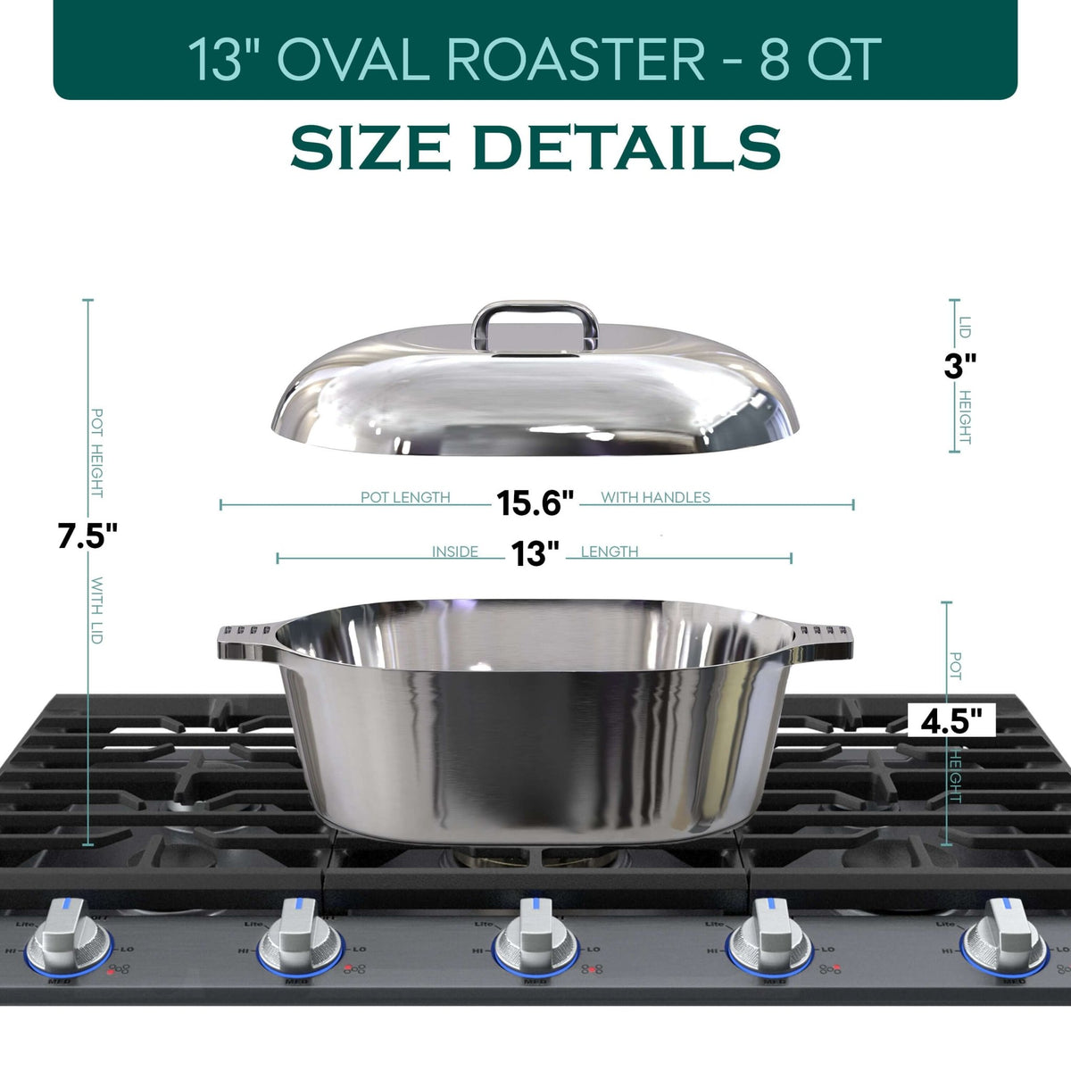 Oval Dutch Oven with Lid - 8 Quart - Wine Drop Cookery LLC
