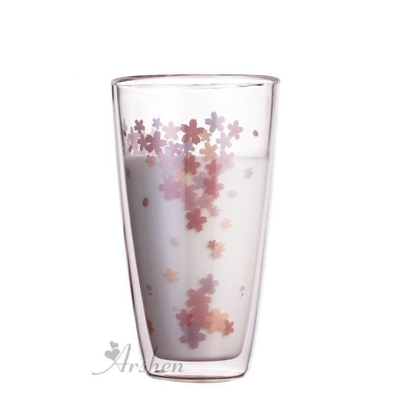 Sakura glass tea cup set featuring delicate cherry blossom design, perfect for enjoying beverages.