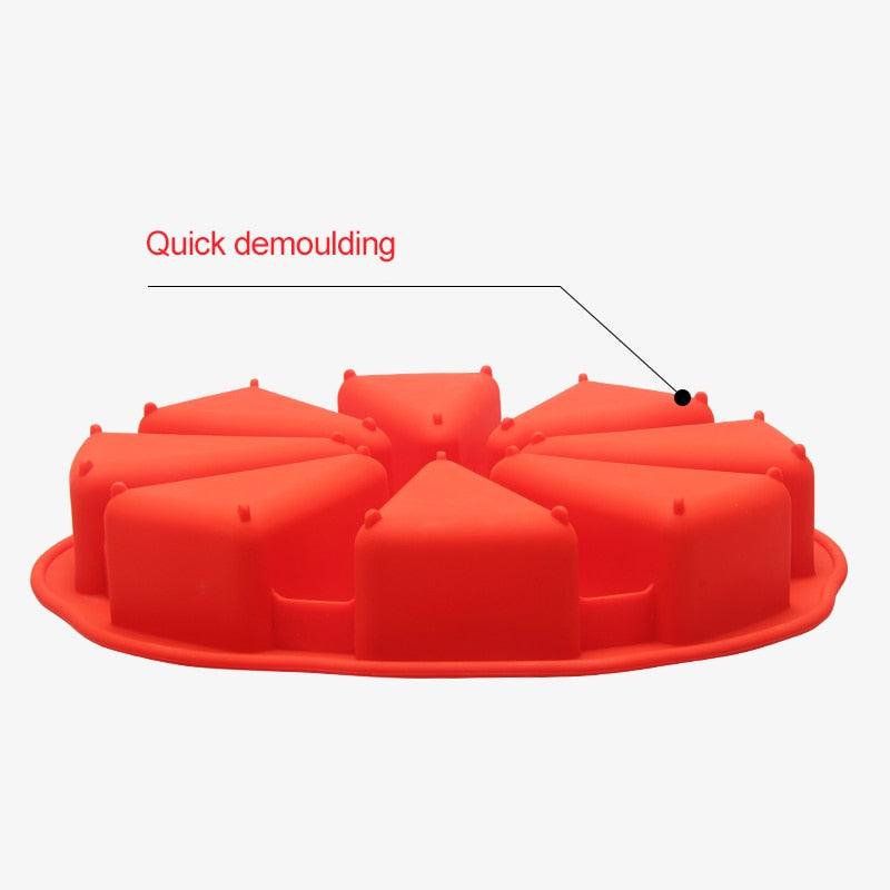 Red silicone mold with quick demoulding feature on a white background