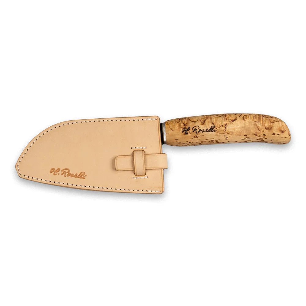 Roselli R700 Small Chef Knife, 135mm Carbon Steel, Curly Birch - Wine Drop Cookery LLC