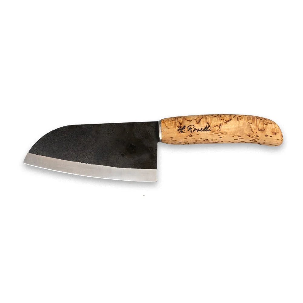 Roselli R700 Small Chef Knife, 135mm Carbon Steel, Curly Birch - Wine Drop Cookery LLC