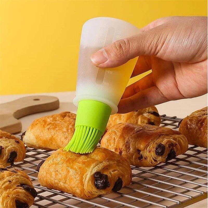 Silicone Oil Bottle with Basting Brush - Wine Drop Cookery LLC
