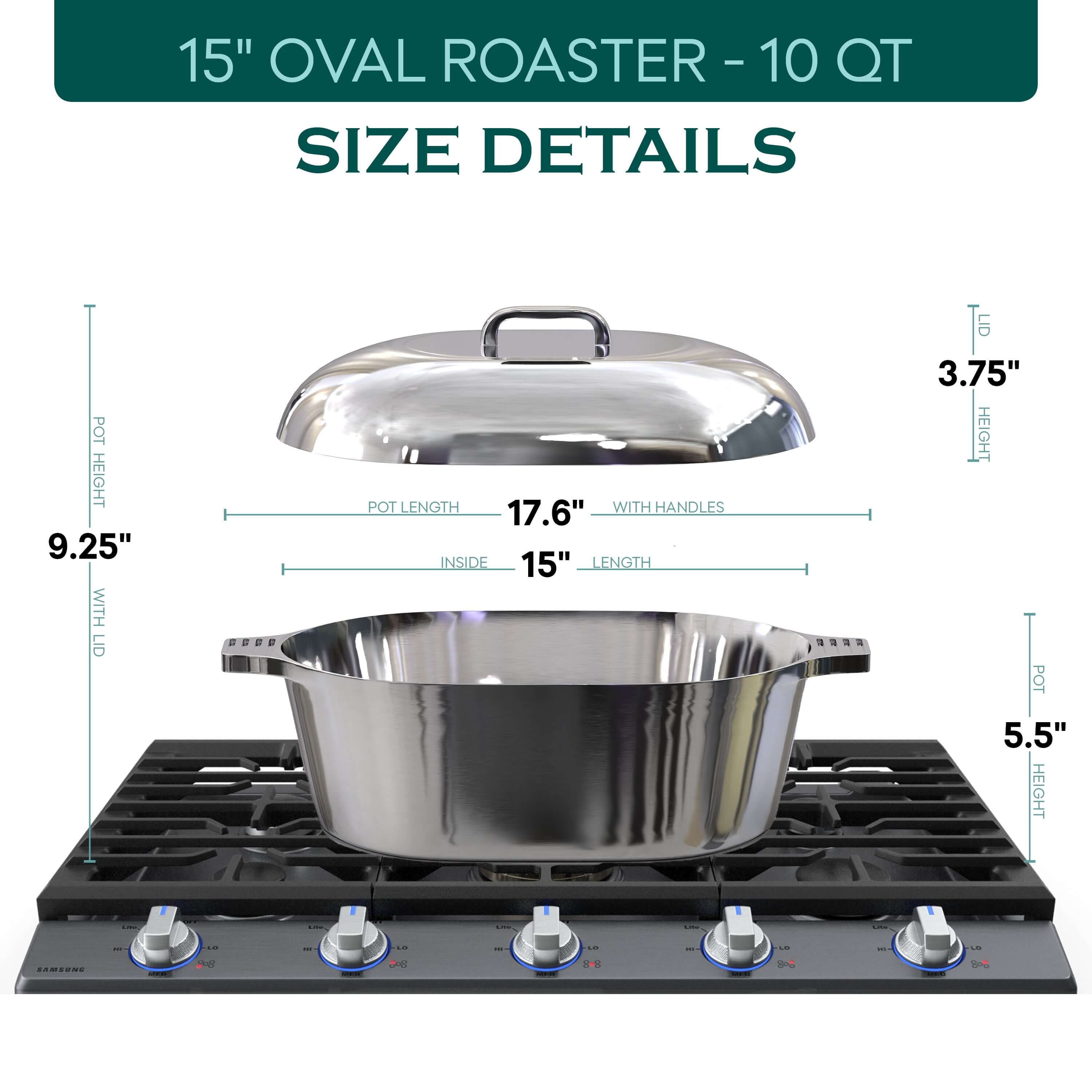 Oval Dutch Oven with Lid - 10 Quart 15 Inch
