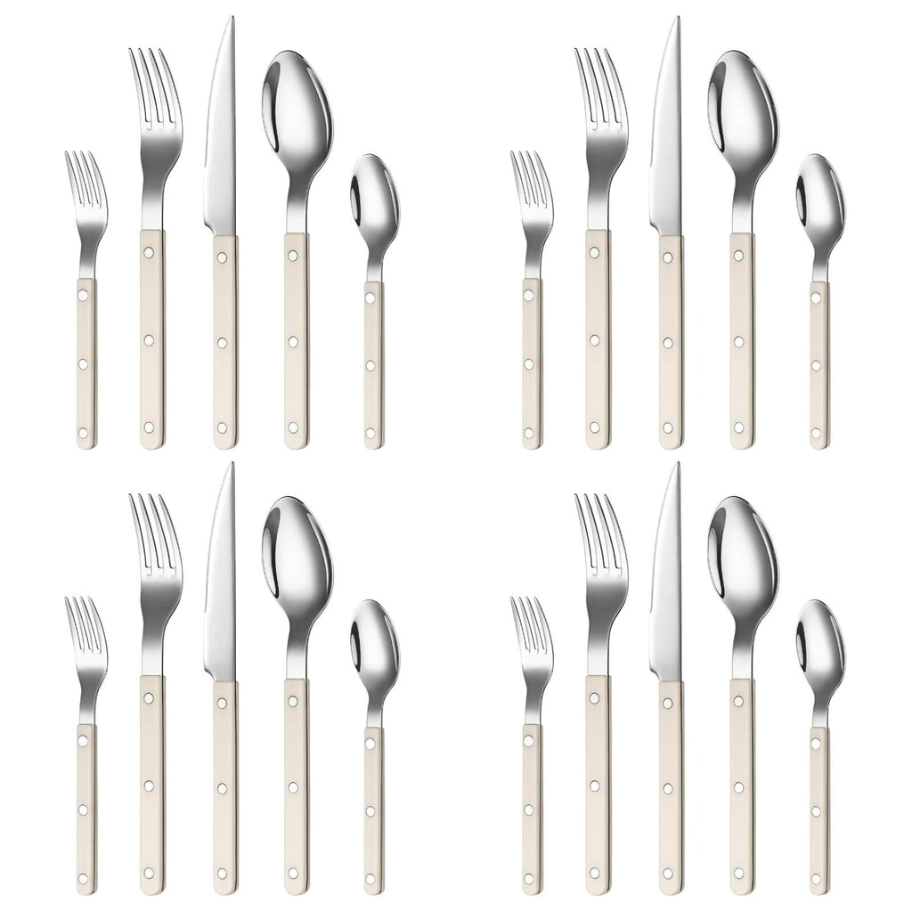 Stainless Steel Cutlery Set of 20, Cream Handles - Wine Drop Cookery LLC