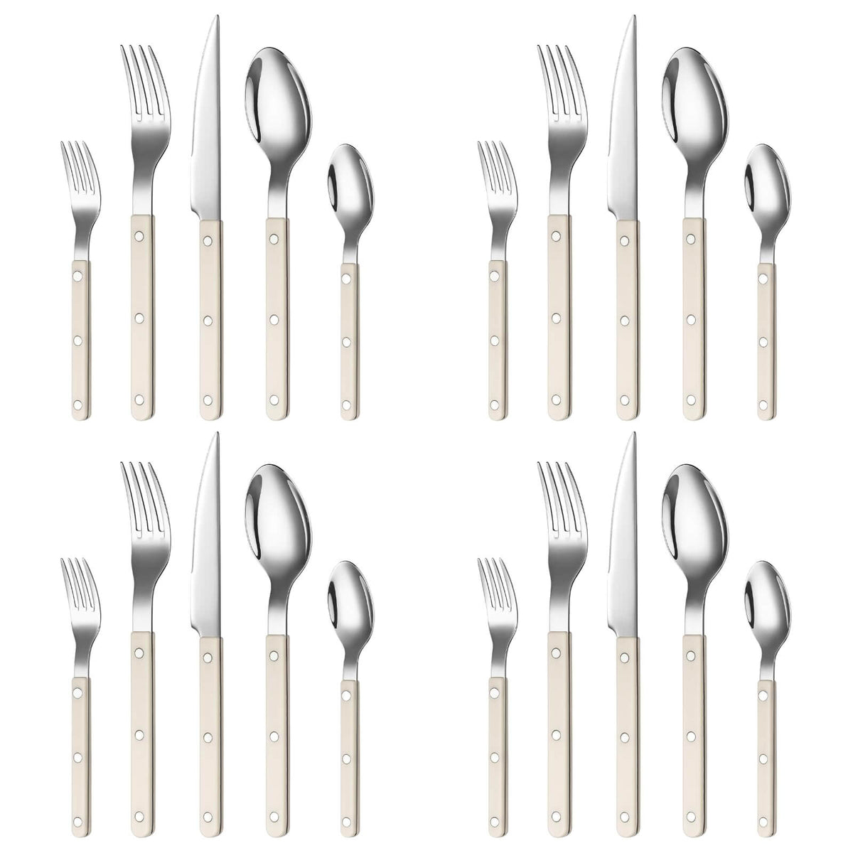 Stainless Steel Cutlery Set of 20, Cream Handles - Wine Drop Cookery LLC