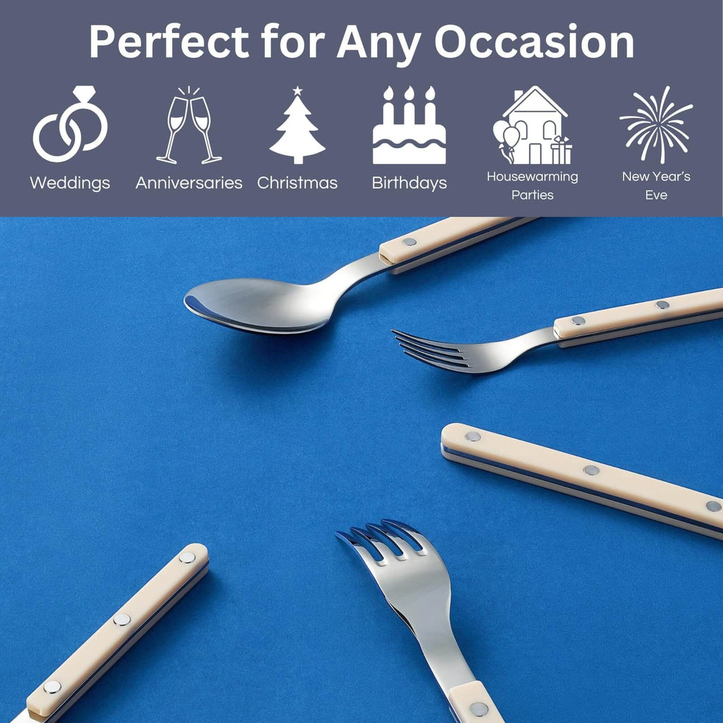 Stainless Steel Cutlery Set of 20, Cream Handles - Wine Drop Cookery LLC