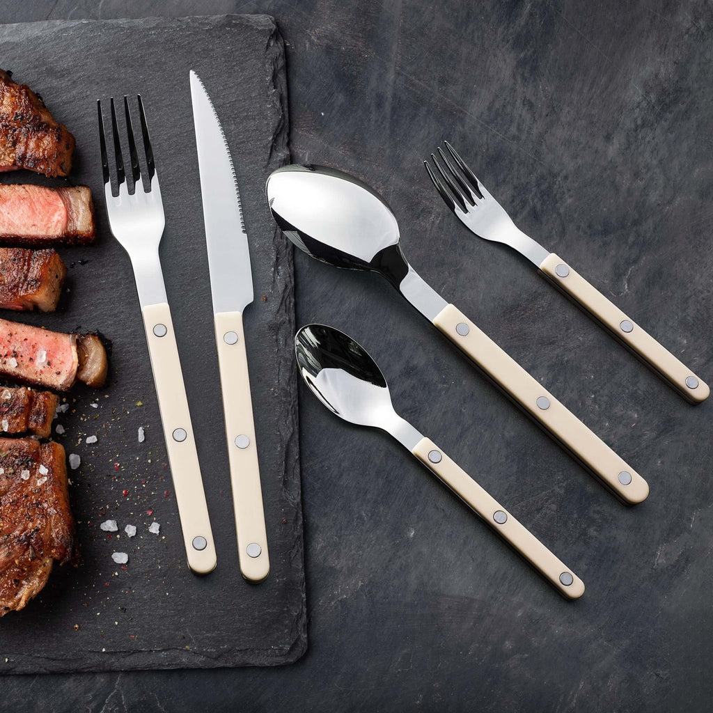 Stainless Steel Cutlery Set of 20, Cream Handles - Wine Drop Cookery LLC