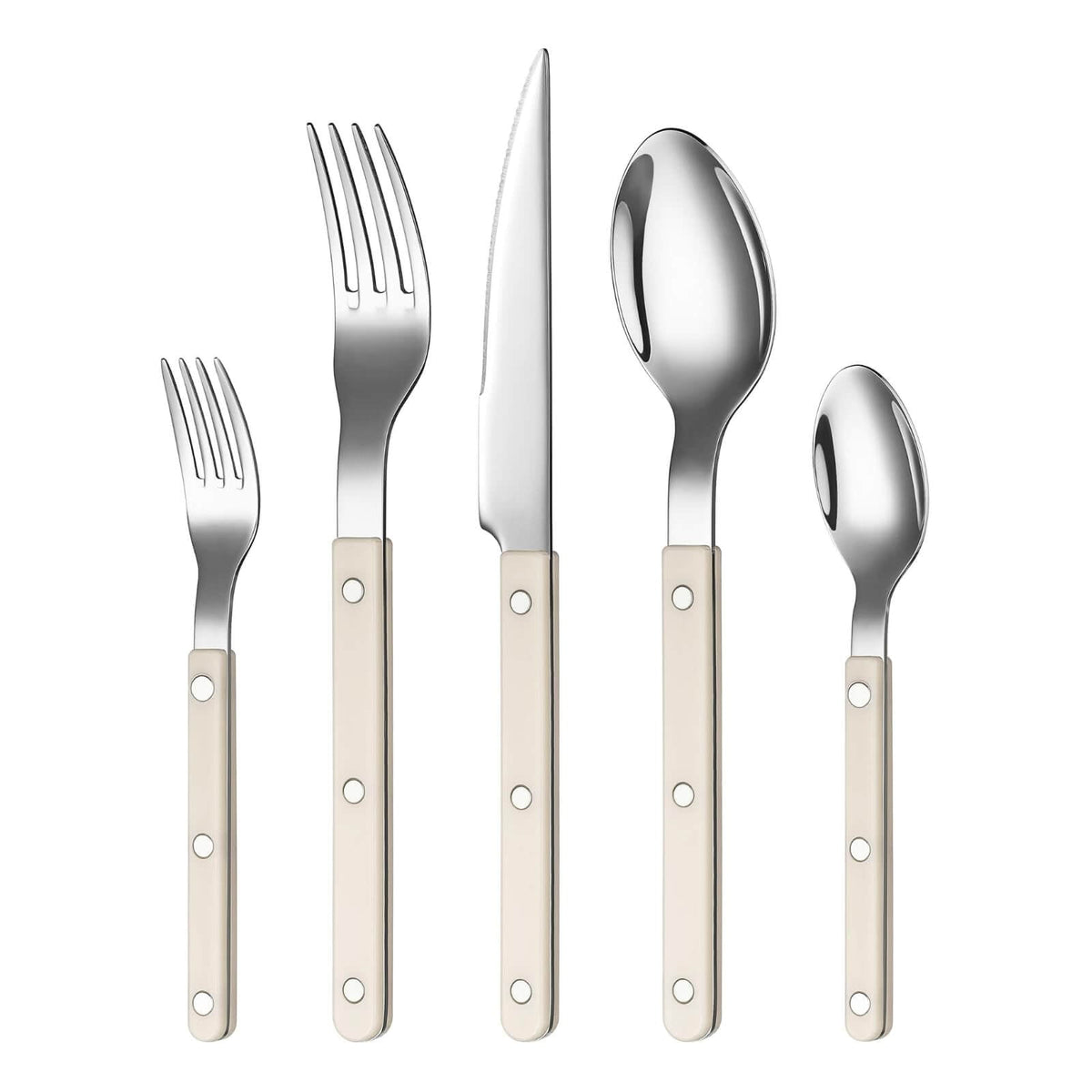 Stainless Steel Cutlery Set of 20, Cream Handles - Wine Drop Cookery LLC