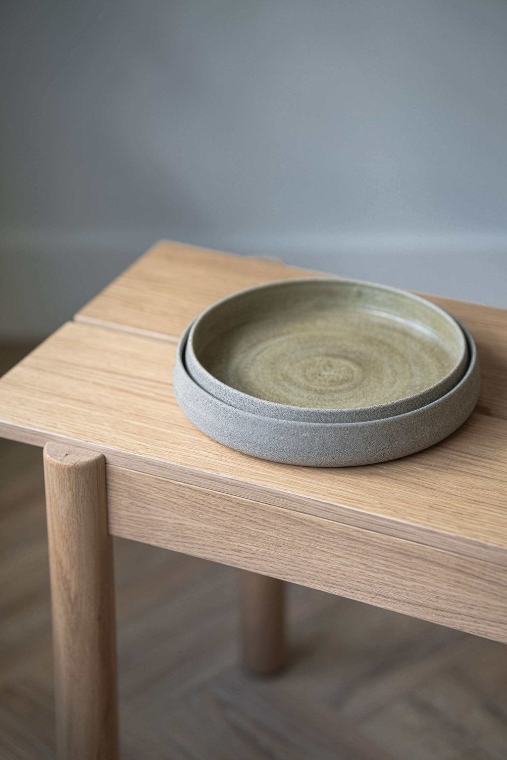 Stoneware Salad Plates with High Sides Concrete - Wine Drop Cookery LLC