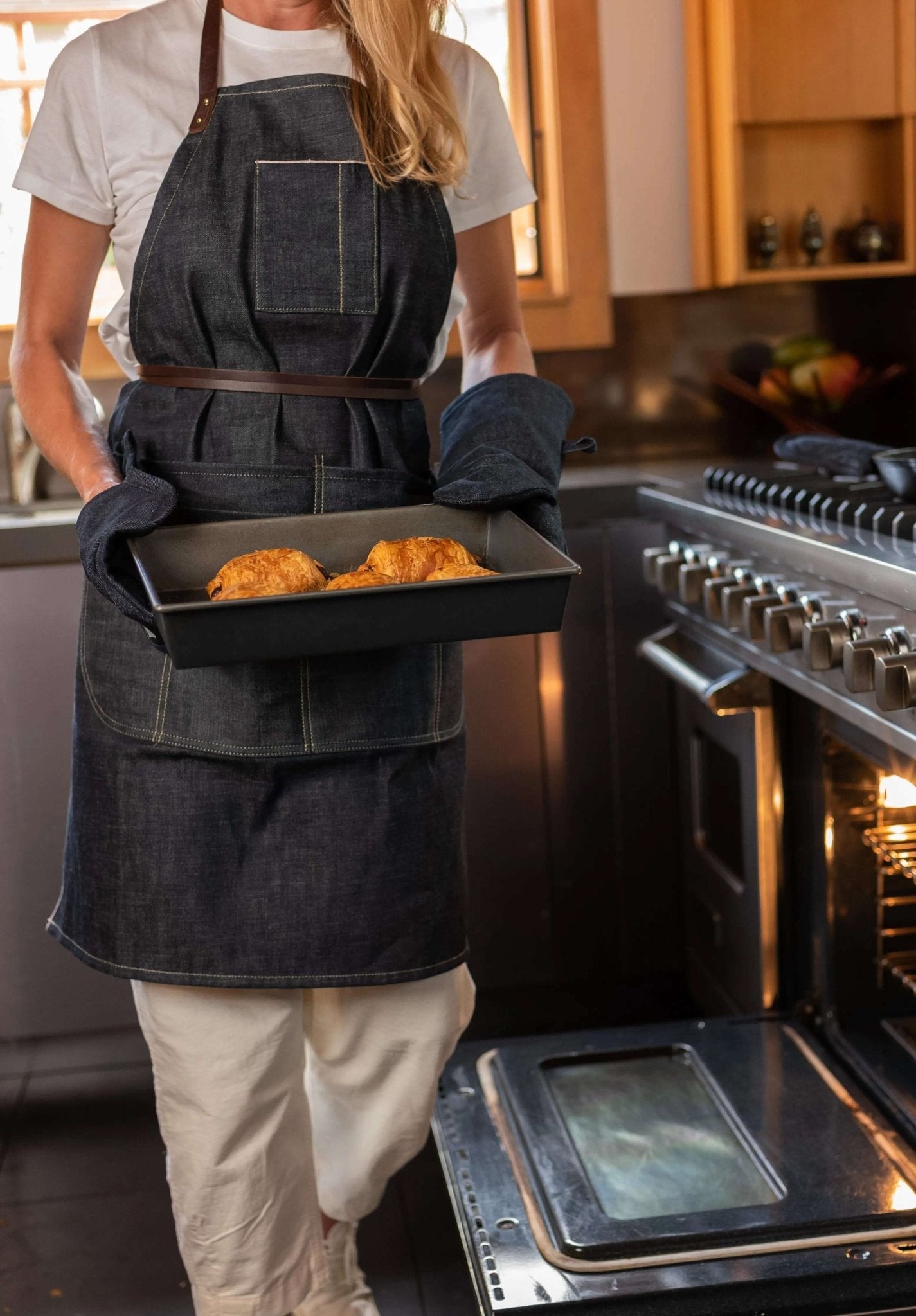 The Selvedge Apron with Removable Leather - Wine Drop Cookery LLC