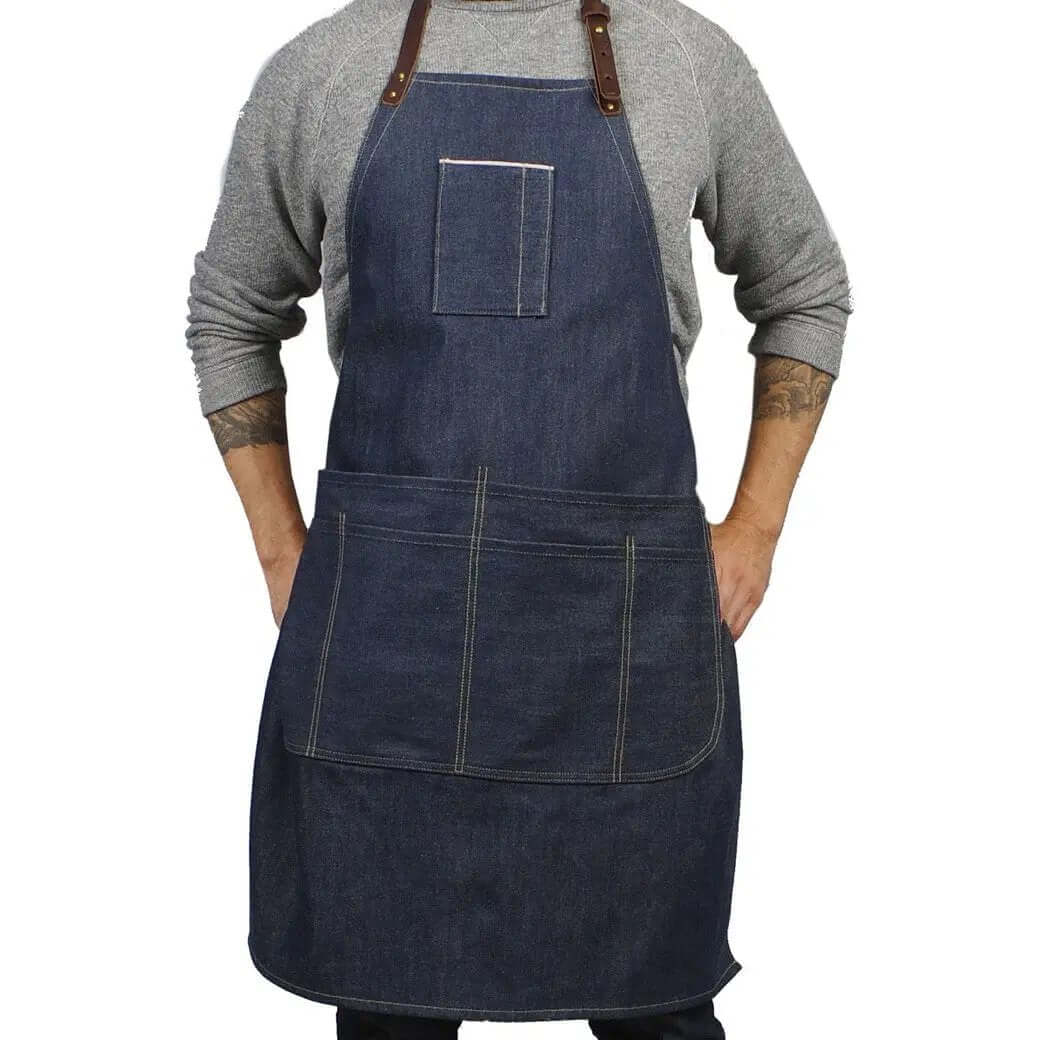 The Selvedge Apron with Removable Leather - Wine Drop Cookery LLC