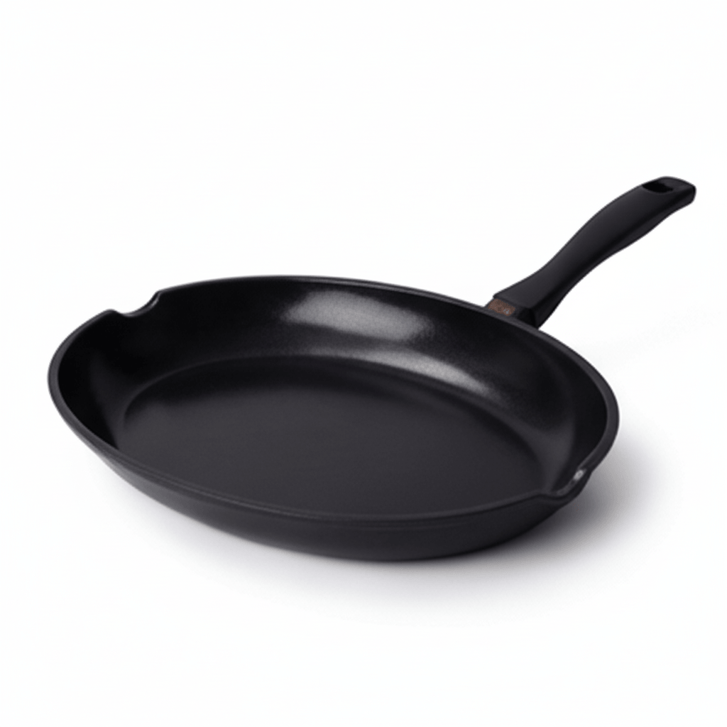 Ceramic nonstick fish pan with a smooth surface for even cooking and easy fish serving.