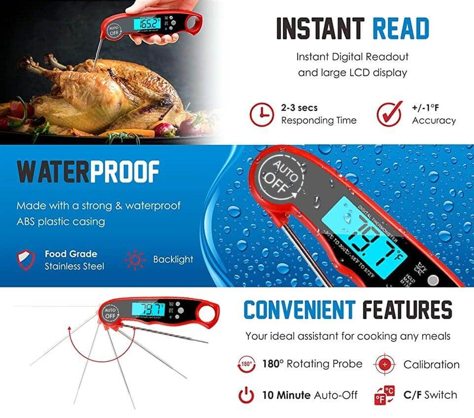 Waterproof Digital Kitchen Thermometer with LCD - Wine Drop Cookery LLC